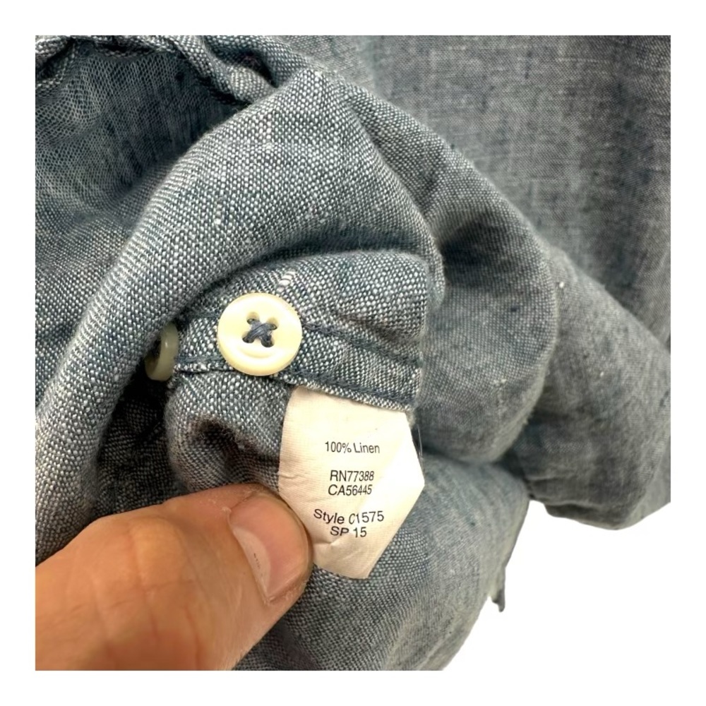 J Crew | Men’s L Large Slim Fit 100% Linen Blue Button Shirt‎ C1575 Preppy - Picture 5 of 10